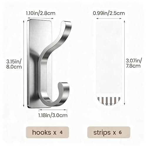 pickpiff Wall Hooks with Adhesive Strip- Easy to Remove, No Residue, Strong Heavy Duty Sticky Towel Hook, 4 Pack Silver thumbnail 2