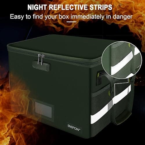 ENGPOW File Box with Lock, Fireproof Document Box with Zipper Lid, Collapsible File Storage Organizer Filing Cabinet with Handle, Portable Home Office Safe for Hanging Letter/Legal Folders, Green thumbnail 8