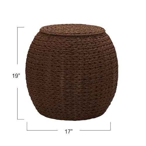Household Essentials Handwoven Paper Rope Barrel Wicker Storage Basket Side Table, Brown - Brown Paper Rope - Paper Rope thumbnail 3