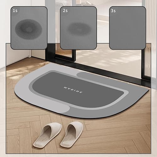 Super Absorbent Bath Mat, Quick Drying Bath Rugs, Absorbent Floor Mat for Bathroom, Magic Mat Non Slip Anti Mould, Rubber Non-slip Bottom, Simple Kitchen Door Mat (Light Gray, 45x70 cm, Semicircular) thumbnail 4
