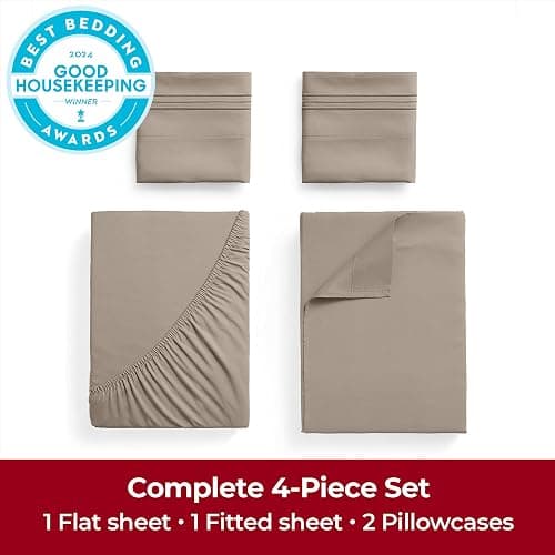 Mellanni Extra Deep King Sheets - 4 PC Iconic Collection Bedding - Hotel Luxury, Ultra Soft, Cooling Bed Sheets - Wrinkle, Fade, Stain Resistant (King, Tan) thumbnail 4