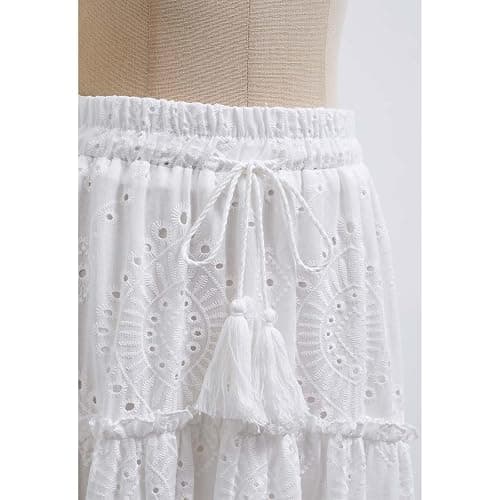CHICWISH Women Summer Boho Maxi Skirt Eyelet Embroidery Elastic Waist Tassel String Casual Cotton Beach Vacation Long Skirts thumbnail 5