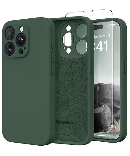 SuydanBox Magnetic for iPhone 14 Pro Case, Compatible with MagSafe, [Full Camera Protection][Screen Protector] Silicone Shockproof Protective Phone Case for iPhone 14 Pro 6.1", Alpine Green - Image 1