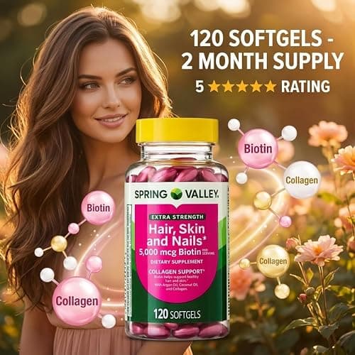 Spring Valley Extra Strength Hair, Skin & Nails Dietry Supplement 120ct 5000 mcg | 5000 mcg, Dietary Supplement thumbnail 2