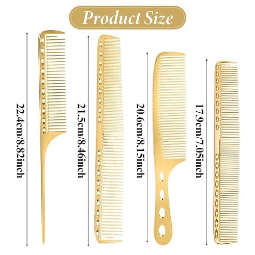 Professional Barber Aluminum Comb Set Metal Combs for Cutting Comb Hair Hairdressing Tail Comb (Golden) thumbnail 2