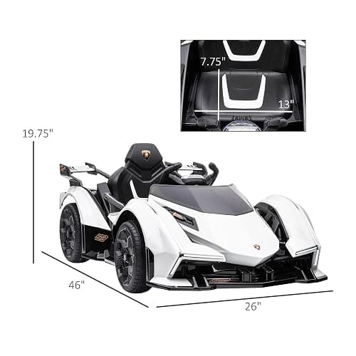 Aosom 12V Electric Ride-on Car, Licensed Lamborghini V12 Vision Gran Turismo Battery-Powered Ride-on Toy with Remote Control, Music, LED Lights, for 3-6 Year Old Boys and Girls, White thumbnail 3