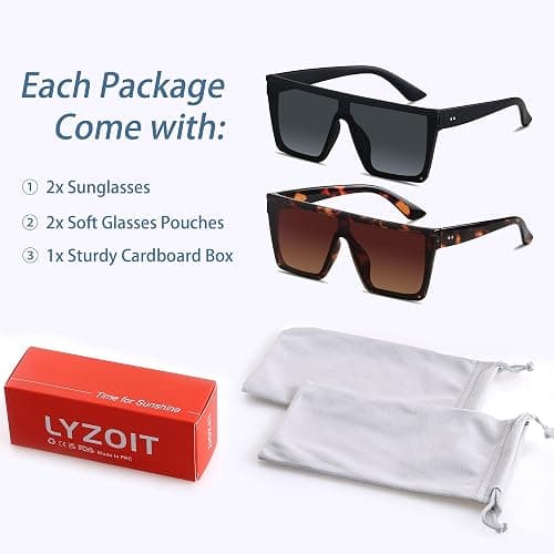 LYZOIT Square Oversized Sunglasses for Women Men Big Flat Top Fashion Shield Large UV Protection Rimless Shades thumbnail 5