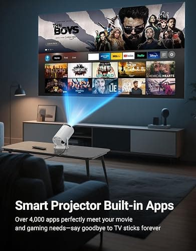 Mini Projector 180LM with WiFi 6 & BT 5.2 Native 720P HD Portable Projector | Built-in APPs, 180° Rotatable, Auto Keystone & Manual Focus, Smart Projector Compatible with HDM, USB, Phone, Laptop thumbnail 2
