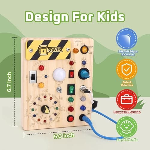 Busy Board【Plus Version】 with 23 Led Light,Montessori Toys for 1+ Year Old,Sensory Toys for Fine Motor Skills, Gifts & Travel Toys f or Toddlers 1-3 - Clocks Busy Board thumbnail 2
