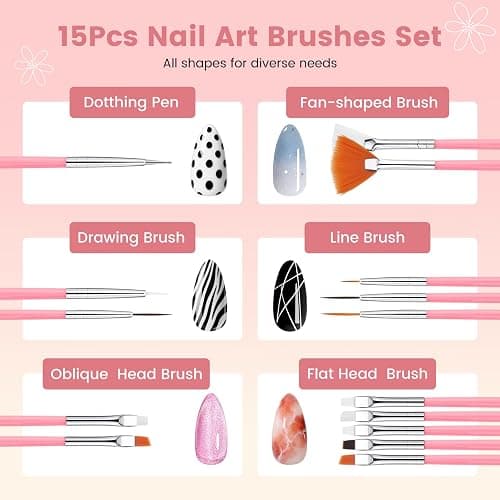 Nail Art Brushes Set for Nail Art: 31Pcs Acrylic Nail Brush Tools With Palette Pen Holder - Gel Polish Nails Design Painting - Dual Head Manicure Carving Pen Dotting Pen Kit for Salon & Home Use thumbnail 3