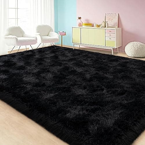Lairep Large Area Rugs for Living Room Bedroom, 8x10 Feet Black Fluffy Shag Rugs, Ultra Soft Shaggy Plush Fuzzy Modern Indoor Throw Floor Carpet for Kids Girls Boys Dorm Nursery Home Decor Aesthetic thumbnail 2