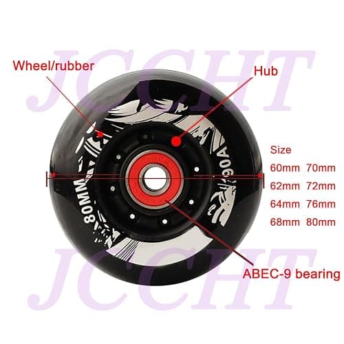 JCCHT 8 Pack 60mm 62mm 64mm 68mm 70mm 72mm 76mm 80mm Inline Skate Wheels Outdoor Indoor 90A Asphalt Formula Roller Skate Replacement Wheels with Bearing thumbnail 5