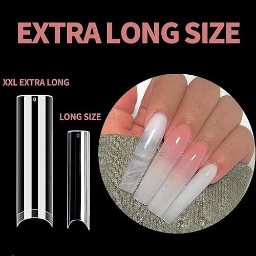 UNA GELLA Nail Tips Square XXL Tips 120 PCS No C Curve Gel Tips Extra Long Square Straight Nails Half Fake Nail Tips No Trace for Acrylic Nails Tips for Home DIY with Box thumbnail 3