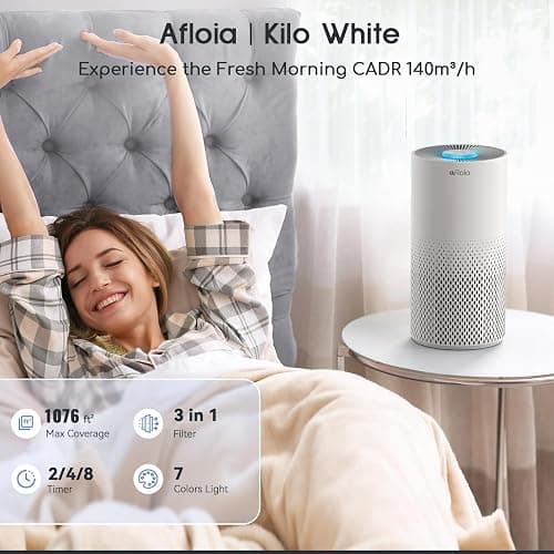 Afloia Air Purifiers for Home Bedroom Large Room Up to 1076 Ft², 3-Stage Filter Cleaner Odor Eliminator, Remove Pets Dust Dander Hair Allergy Mold Pollen Smoke Smell, Quiet 22 dB, 7 Colors Night Light thumbnail 9