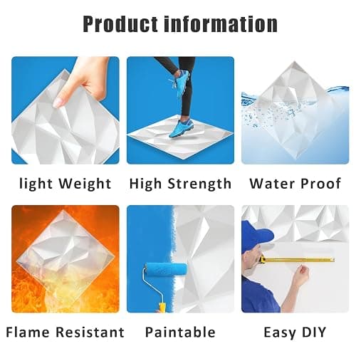 LeapBeast 3D Wandpaneele,Platten Paneele,POLYSTYROL MATERIAL 30 * 30cm Matt weiß, Dauerhaft, Nicht Verformbar, Wasserfest, Hitzebeständig, Geruchsneutral PVC Wandplatten,Gaming Zimmer (S150) thumbnail 5