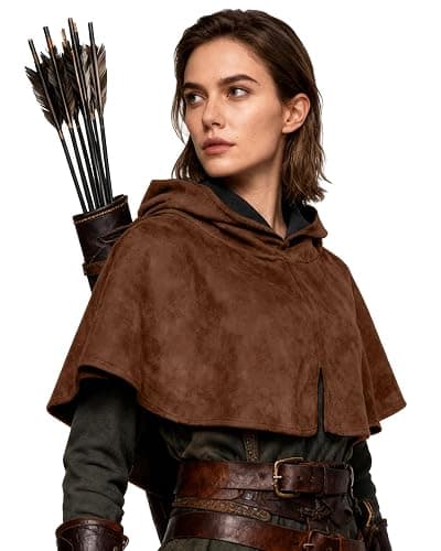 L'VOW Medieval Cowl Hooded Cape Renaissance Short Cloak with Hood for Women Men Halloween Cosplay Costume - Image 1