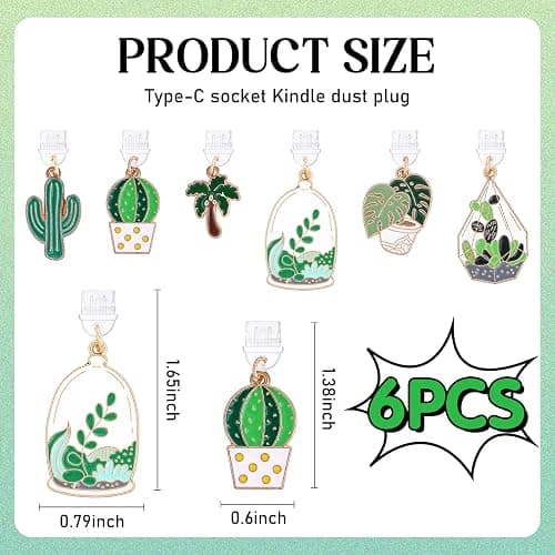 TAKEALOOKO Dust Plug Charms for Kindle - 6 Pack Dust Plug for Kindle Type C/USB C, Gift for E-Reader Accessory thumbnail 6