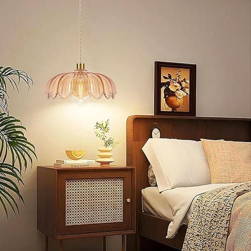 QIYIZM Plug in Pendant Light Hanging Lights with in Cord Mid Century Modern Gold Hanging Lamp Flower Glass Amber Vintage Dimmable Chandelier Ceiling Fixture for Living Room,Kitchen,Boho thumbnail 3