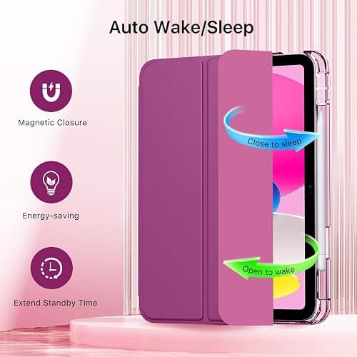 MoKo for iPad (A16) 11th Generation Case 11 Inch 2025, iPad 10th Generation Case 10.9 Inch 2022 with Pencil Holder, Slim Light Trifold Protective Cover with Hard PC Translucent Back Shell, Fuchsia thumbnail 7