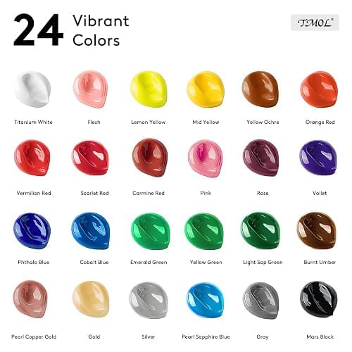 TMOL Acrylic Paint Set, 24 Colors (2 oz/Bottle) with 12 Art Brushes, Art Supplies for Painting Canvas, Wood, Ceramic & Fabric, Rich Pigments Lasting Quality for Beginners, Students & Professional Artist thumbnail 2