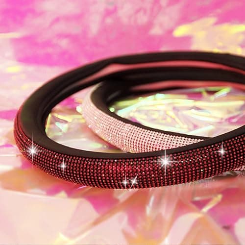 CAR PASS Red Diamond Black Leather Steering Wheel Cover, with Bling Crystal Rhinestones Universal Fit 14" 1/2-15" Crystal Glitter for Women Sparkle Girl Fit Suvs,Vans,Sedans,Cars,Trucks, Red Diamond thumbnail 8