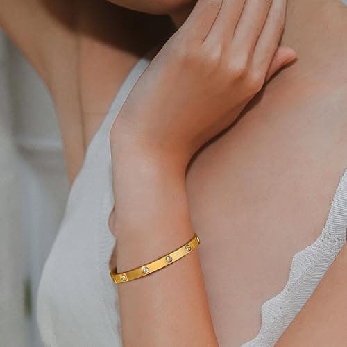 MPRAINBOW Gold Bracelets for Women, 2Pcs 18K Gold Plated Cubic Zirconia Bangle Crystal Friendship Bracelet Jewelry,Wedding Party Christmas Birthday Gifts for Her Girlfriend Sister Daughter thumbnail 5