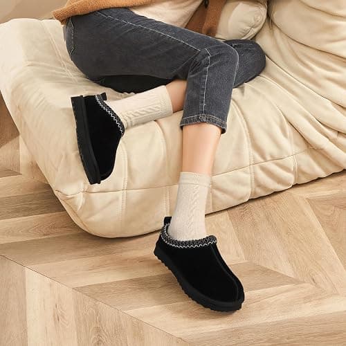 Litfun Women's Fuzzy House Slippers Genuine Suede Fluffy Winter Slipper Cozy Furry Warm Shoes Indoor/Outdoor thumbnail 2