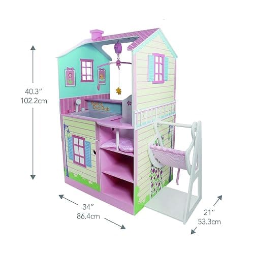 Olivia's Little World - All in One 16-18 inch Baby Doll Wooden Nursery Center - Double Sided Dollhouse for Baby Dolls with Swings - Multi- Functional Changing Station - Pink & Blue thumbnail 3