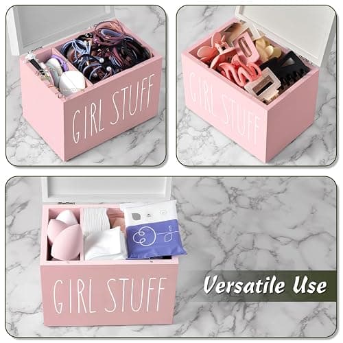 DRASTAR Tampon Holder for Bathroom, Pink Lady Stuff Box for Bathroom Accessories, Pink Bathroom Decor,Feminine Product Organizer, Pad Organize Case with hinged lid, Shark Week Tampon Storage thumbnail 6