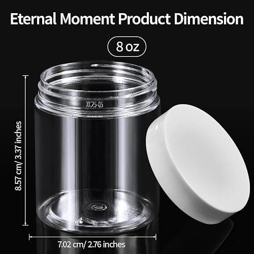 Eternal Moment 48 Pack 8 OZ Plastic Jars Clear Cosmetic Container with Lids | Round Makeup Jar for Lotion, Cream, Ointments, Eye Shadow, Rhinestone, Samples, DIY Travel Storage ( White Lid ） thumbnail 2