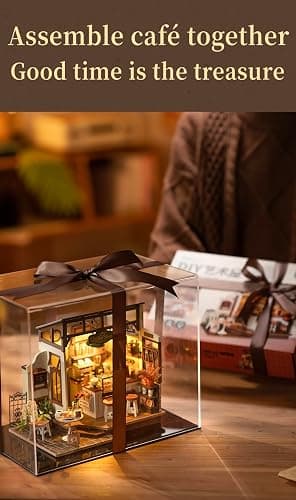 Rowood Coffee Miniature House Kit, DIY Miniature Dollhouse Kits Gifts for Adults to Build, Mayberry Street Miniatures, Wooden Adults Crafts, Mini Model Kits with LED, Birthday for Adult(NO.17 Cafe) thumbnail 7