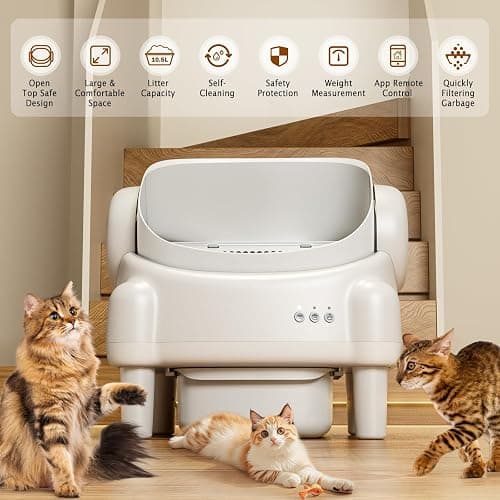 Paruuntys Automatic Litter Box,Open Top Self Cleaning Litter Box with App Control for Multiple Cats, Safety Sensors Protection, Odor Control Includes 2 roll Liners,Large Waste Bin, Cream White thumbnail 5