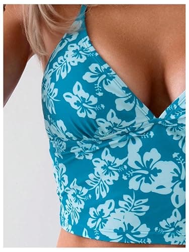 Floerns Women's Floral Print Halter Neck Tankini Top Two Piece Bathing Swimsuit thumbnail 3