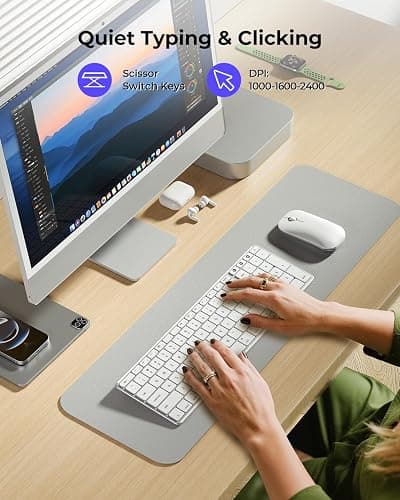 seenda Bluetooth Keyboard and Mouse Combo for Mac, SKM64-2 Rechargeable Silent Wireless Keyboard Mouse Compact Slim, 3 Multi-Device Connection, Compatible for Mac MacBook Pro/Air iPad, White Silver thumbnail 4