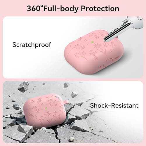 for AirPods Pro 3 Case, Premium Silicone Flower Engraved Cute Protective Case Cover for Airpods Pro 3rd Generation 2025, with Cleaner Kit and Carabiner for Women Girls thumbnail 4