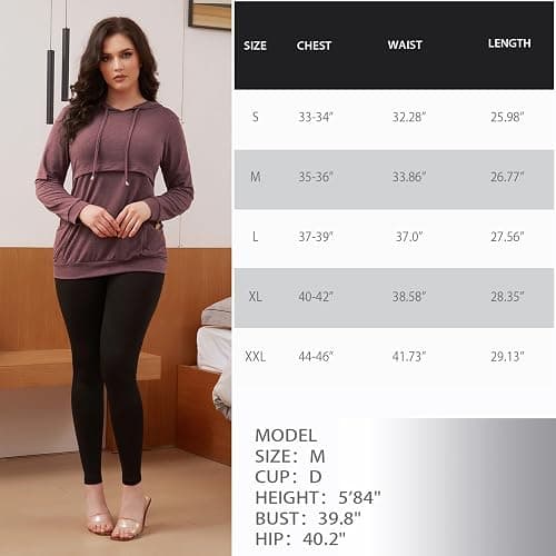 GINKANA Womens Nursing Hoodie Top Sweatshirt Long Sleeve Button Decoration Pockets Shirts Tunic Top thumbnail 8