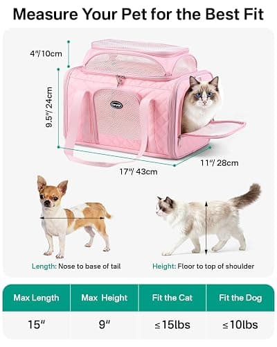 CarryTip Cat Carrier Airline Approved 17x11x9.5 Inches, Top Expandable Soft Sided Pet Travel Carrier for Cats & Small Dogs, Fits Under Airline Seat with Locking Zippers, Pink thumbnail 2