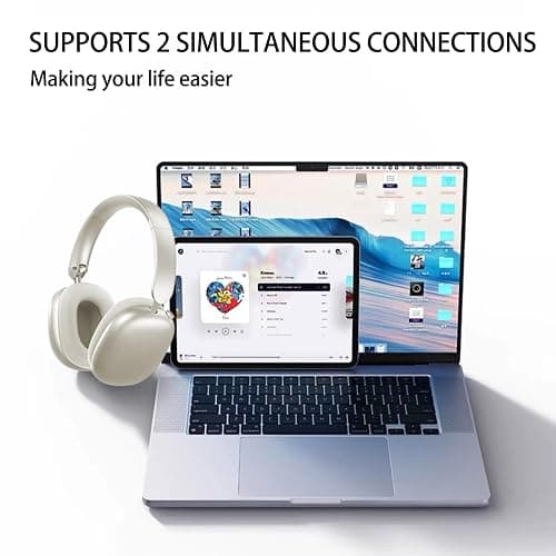 Awrotye Active Noise Cancelling Headphones,Wireless Bluetooth Over Ear Headphones,Hi-Res Audio,70H Playtime,Lightweight Foldable Comfort Soft Earpads Headset for Gym,Travel,iOS/Android-Beige White thumbnail 8