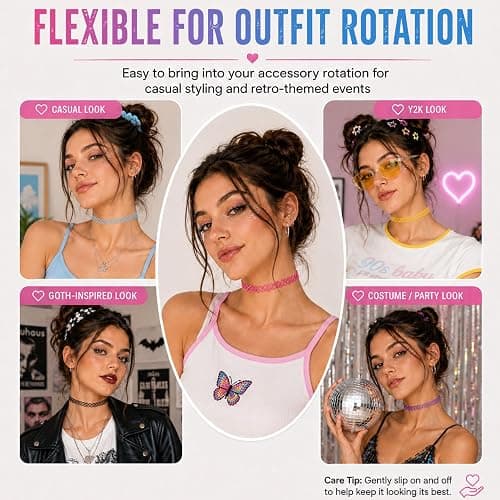 Fanveronica 12PC Tattoo Choker Necklace - 90s Accessories 2000s Jewelry Y2K Fashion Vintage Trendy Black thumbnail 4