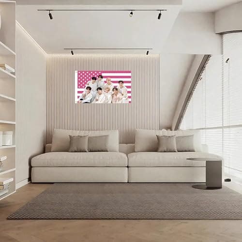 WENWELL Stray Kids Tapestry, Pink American Flag Design, 3x5 FT Polyester Wall Hanging with Brass Grommets for Bedroom Studio Decor thumbnail 4