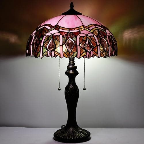 ZJART Tiffany Table Lamp Stained Glass Lamp 16X16X24 Inch Antique Reading Light (Pink Jewelry) thumbnail 8