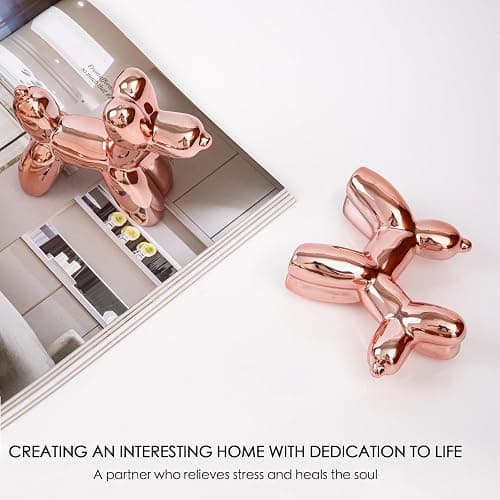 Notakia Cute Ceramics Pink Balloon Dog Statue Crafts Living Room Desktop Decorations,Handmade Modern Small Ceramic Animal Statue Ornament Home Decor Accents (Pink Balloon Dog) thumbnail 7
