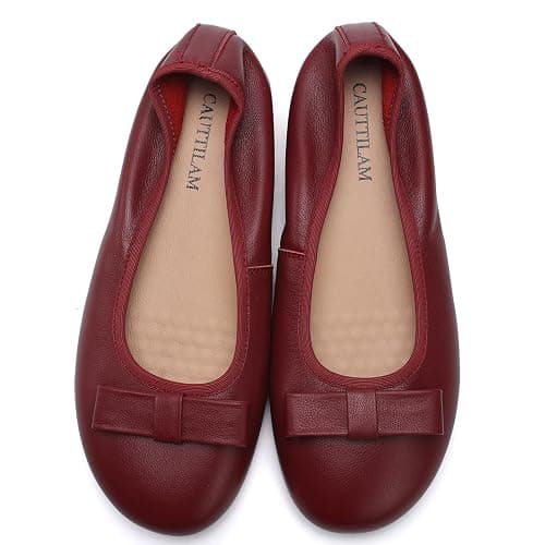 CAUTTILAM Women's Wide Toe Box Leather Ballet Flats, Genuine Leather Dress Shoes with Arch Support, Comfortable Round Toe Slip On Office Walking Shoes for Ladies thumbnail 6