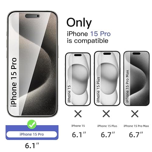 NEW'C 3X Privacy for iPhone 15 Pro Screen Protector (6.1 inches)+ 3X Camera Lens Protector, Sensor Protection, Case Friendly Tempered Glass Film + Dust Plug - Easy Installation Tool Included thumbnail 2