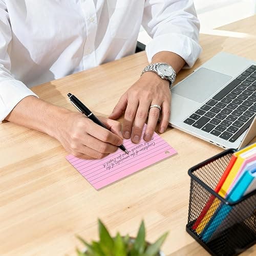 250 Count Colored Index Cards 3 x 5 Inch, Lined Flash Cards with Key Ring, Ruled Note Cards for Office Use, Portable Note Taking Study Flashcards for Home and School thumbnail 2