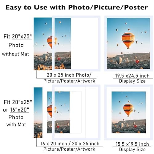JCJMY 20x25 Picture Frame with 16x20 Mat, Display Photo 16x20 with Mat or 20 x 25 Without Mat, Wall Hanging Large 20 by 25 Poster Frame with Plexiglass, White thumbnail 3