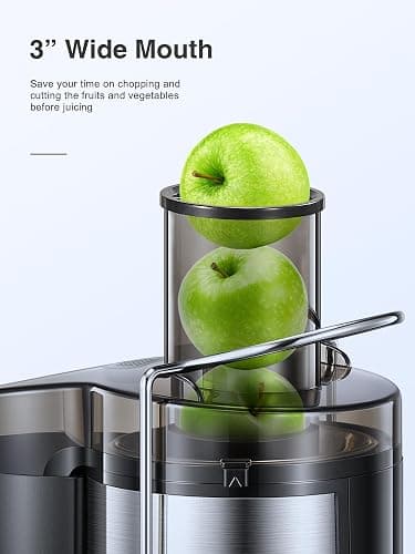 Qcen Juicer Machine, 800W Centrifugal Juicer Extractor with Wide Mouth 3” Feed Chute for Fruit Vegetable, Easy to Clean, Stainless Steel, BPA-free (Black) thumbnail 3