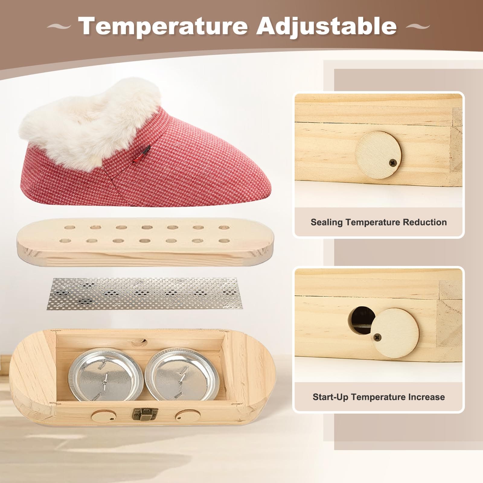 Moxibustion Shoes Moxas Stick Box,Mugwort Moxibustion Box Moxas Heat Packs Tool for Foot (Brown, 7-8.5) thumbnail 4