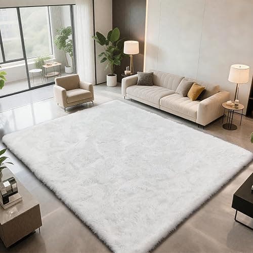 Shag Area Rugs for Bedroom Living Room,4X6 Ultra Soft White Fluffy Area Rugs for Dorm, Indoor Carpet Nursery Rugs for Kids Room Home Decor,White thumbnail 4