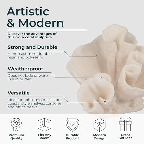 Decorative Coral Inspired Sculpture for Home, Bathroom, Room and Living Room Decor - Resin Ornaments for Shelf & Office Display - Coastal Figurine for Coffee Table Decor - 6", Ivory & Tan thumbnail 5